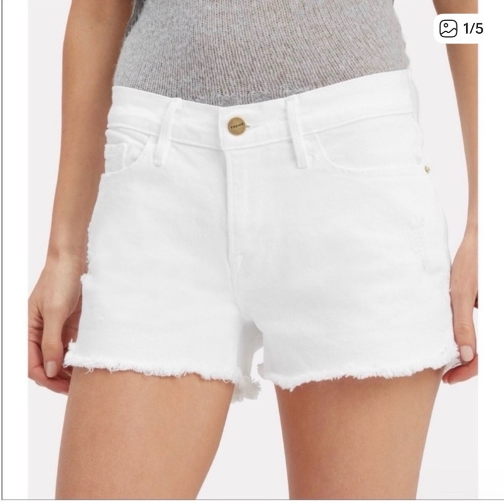 Frame Le Cutoff White Denim Shorts High Rise Frayed Hem Size 28